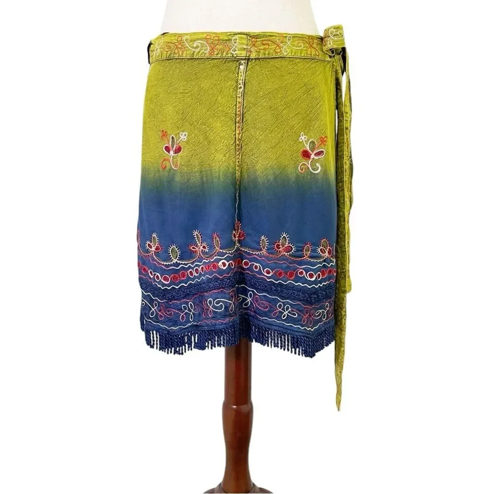Flower Tie Dye Crop Top Wrap Skirt Set Free Size Boho Festival India Blue Green